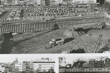 863614 Collage van 3 foto's betreffende het noordelijk deel van het Vredenburg te Utrecht, met boven een gezicht op de ...